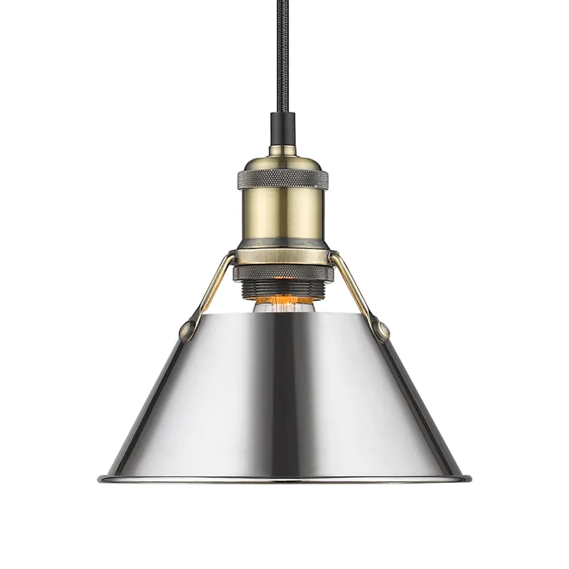 Yep by Golden Lighting Orwell 1-light 8in Pendant in Aged Brass and Chrome shade — Golden Lighting LED Pendant Lights 100.0W 