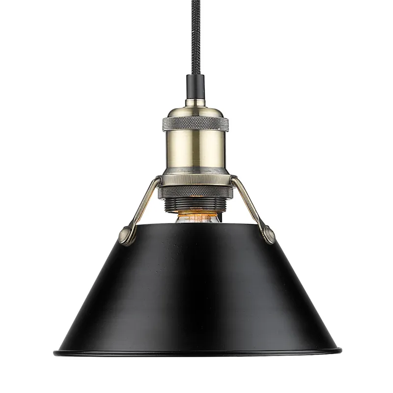Yep by Golden Lighting Orwell 1-light 8in Pendant in Aged Brass and Matte Black shade — Golden Lighting LED Pendant Lights 100.0W 