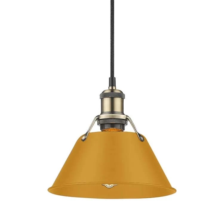 Yep by Golden Lighting Orwell 1-light 8in Pendant in Aged Brass and Auric Yellow shade — Golden Lighting LED Pendant Lights 100.0W 