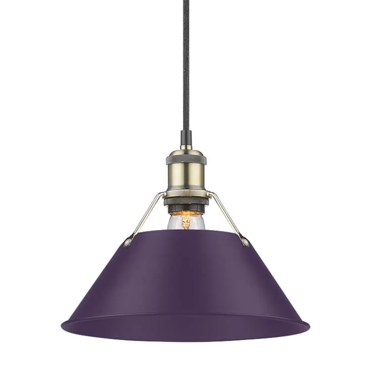 Yep by Golden Lighting Orwell 1-light 10in Pendant in Aged Brass and Exotic Purple shade — Golden Lighting LED Pendant Lights  