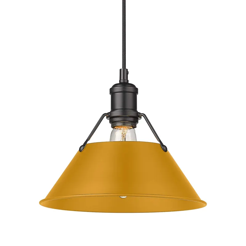 Yep by Golden Lighting Orwell 1-light 10in Pendant in Matte Black and Auric Yellow shade — Golden Lighting LED Pendant Lights 100.0W 