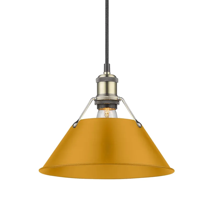 Yep by Golden Lighting Orwell 1-light 10in Pendant in Aged Brass and Auric Yellow shade — Golden Lighting LED Pendant Lights  