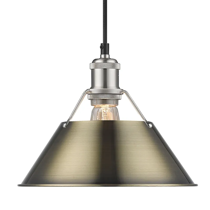 Yep by Golden Lighting Orwell 1-light 10in Pendant in Pewter and Aged Brass shade — Golden Lighting LED Pendant Lights 100.0W 