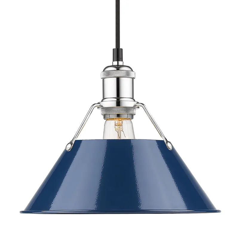 Yep by Golden Lighting Orwell 1-light 10in Pendant in Chrome and Navy Blue shade — Golden Lighting LED Pendant Lights  