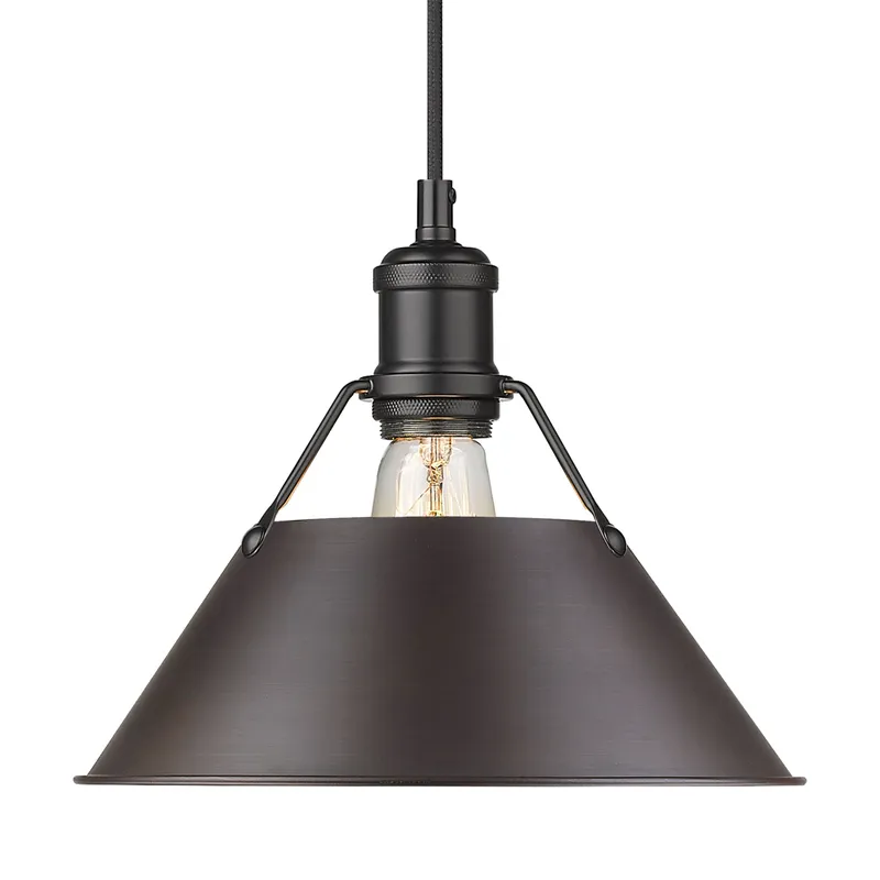 Yep by Golden Lighting Orwell 1-light 10in Pendant in Matte Black and Rubbed Bronze shade — Golden Lighting LED Pendant Lights 100.0W 