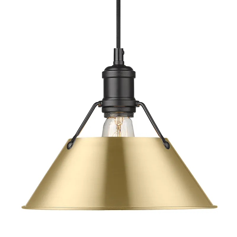 Yep by Golden Lighting Orwell 1-light 10in Pendant in Matte Black and Brushed Champagne Brass shade — Golden Lighting LED Pendant Lights 100.0W 