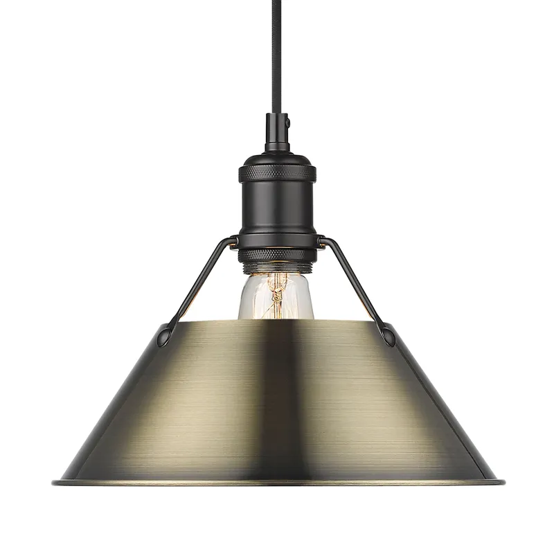Yep by Golden Lighting Orwell 1-light 10in Pendant in Matte Black and Aged Brass shade — Golden Lighting LED Pendant Lights 100.0W 