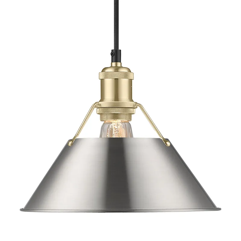 Yep by Golden Lighting Orwell 1-light 10in Pendant in Brushed Champagne Brass and Pewter shade — Golden Lighting LED Pendant Lights  
