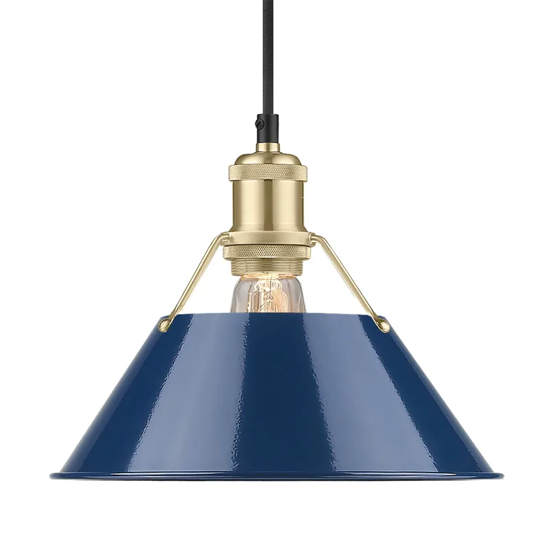 Yep by Golden Lighting Orwell 1-light 10in Pendant in Brushed Champagne Brass and Navy Blue shade — Golden Lighting LED Pendant Lights  