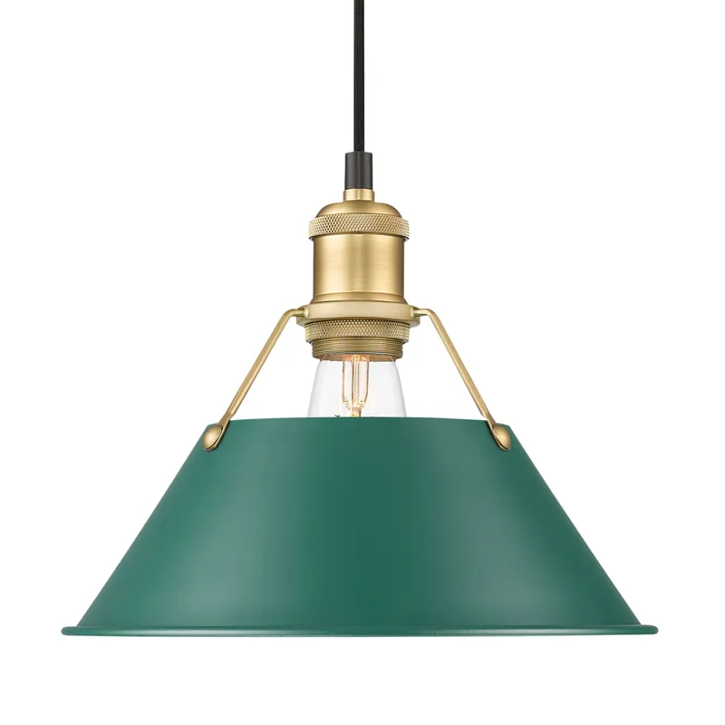 Yep by Golden Lighting Orwell 1-light 10in Pendant in Brushed Champagne Brass and Pine Green shade — Golden Lighting LED Pendant Lights 100.0W 