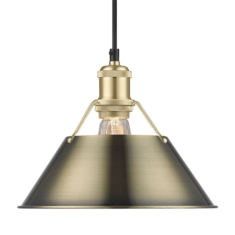 Yep by Golden Lighting Orwell 1-light 10in Pendant in Brushed Champagne Brass and Aged Brass shade — Golden Lighting LED Pendant Lights  