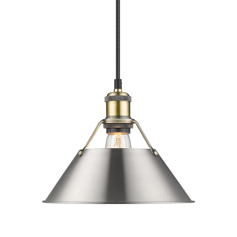 Yep by Golden Lighting Orwell 1-light 10in Pendant in Aged Brass and Pewter shade — Golden Lighting LED Pendant Lights  