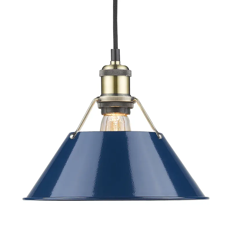 Yep by Golden Lighting Orwell 1-light 10in Pendant in Aged Brass and Navy Blue shade — Golden Lighting LED Pendant Lights  