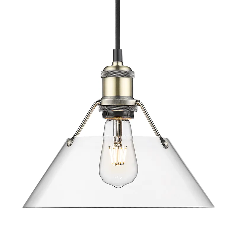 Yep by Golden Lighting Orwell 1-light 10in Pendant in Aged Brass and Clear Glass — Golden Lighting LED Pendant Lights  