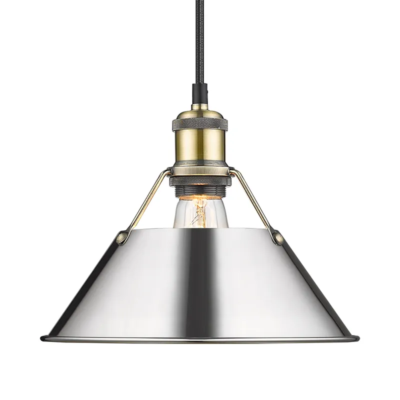 Yep by Golden Lighting Orwell 1-light 10in Pendant in Aged Brass and Chrome shade — Golden Lighting LED Pendant Lights 100.0W 
