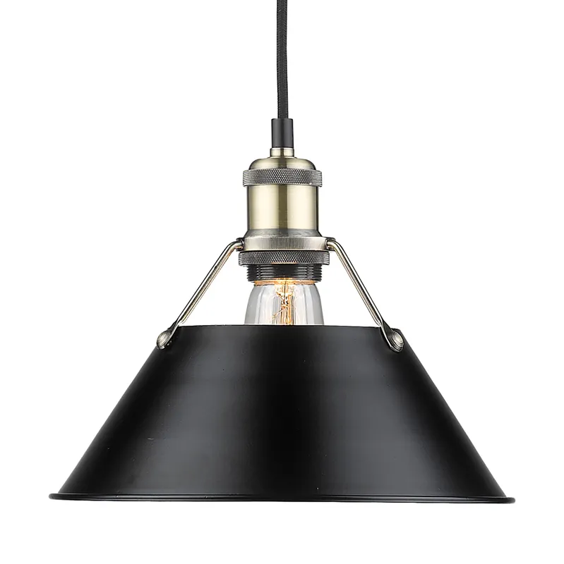 Yep by Golden Lighting Orwell 1-light 10in Pendant in Aged Brass and Matte Black shade — Golden Lighting LED Pendant Lights  