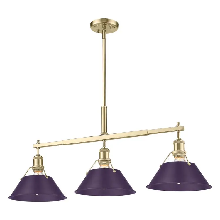 Yep by Golden Lighting Orwell 3-light Island Light in Brushed Champagne Brass and Exotic Purple shade — Golden Lighting LED Pendant Lights 100.0W 