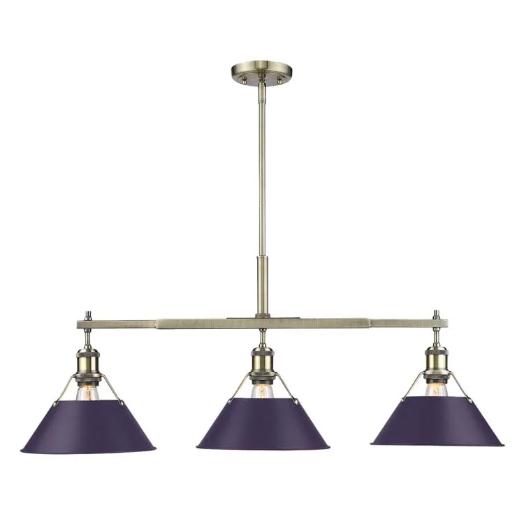 Yep by Golden Lighting Orwell 3-light Island Light in Aged Brass and Exotic Purple shade — Golden Lighting LED Pendant Lights  