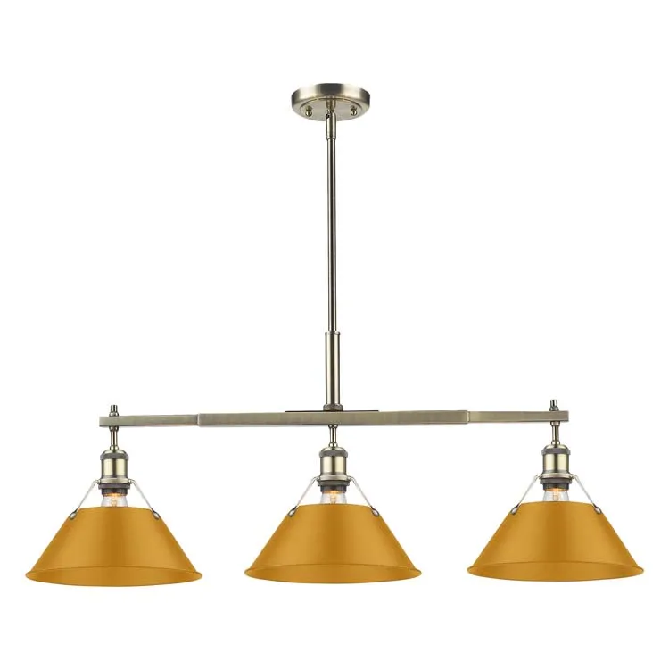 Yep by Golden Lighting Orwell 3-light Island Light in Aged Brass and Auric Yellow shade — Golden Lighting LED Pendant Lights  