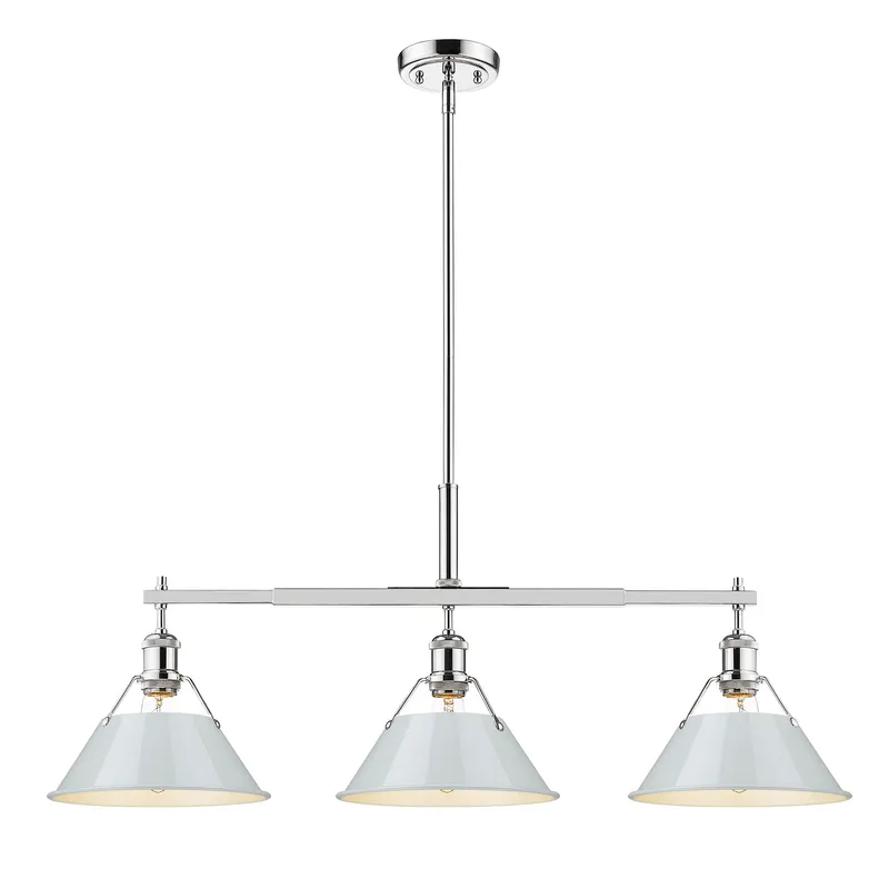 Yep by Golden Lighting Orwell 3-light Island Light in Chrome and Dusky Blue shade — Golden Lighting LED Pendant Lights  