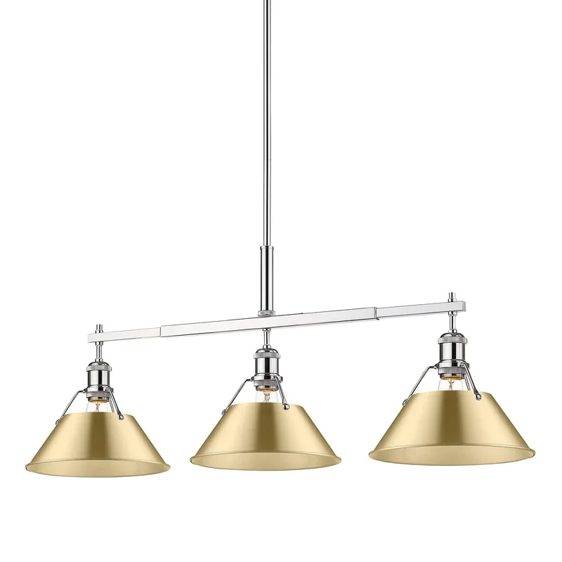 Yep by Golden Lighting Orwell 3-light Island Light in Chrome and Brushed Champagne Brass shade — Golden Lighting LED Pendant Lights 100.0W 