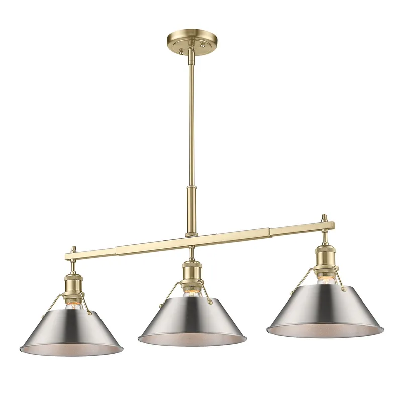 Yep by Golden Lighting Orwell 3-light Island Light in Brushed Champagne Brass and Pewter shade — Golden Lighting LED Pendant Lights  