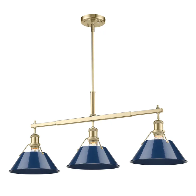 Yep by Golden Lighting Orwell 3-light Island Light in Brushed Champagne Brass and Navy Blue shade — Golden Lighting LED Pendant Lights 100.0W 