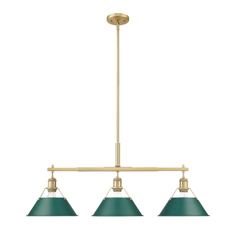Yep by Golden Lighting Orwell 3-light Island Light in Brushed Champagne Brass and Pine Green shade — Golden Lighting LED Pendant Lights 100.0W 