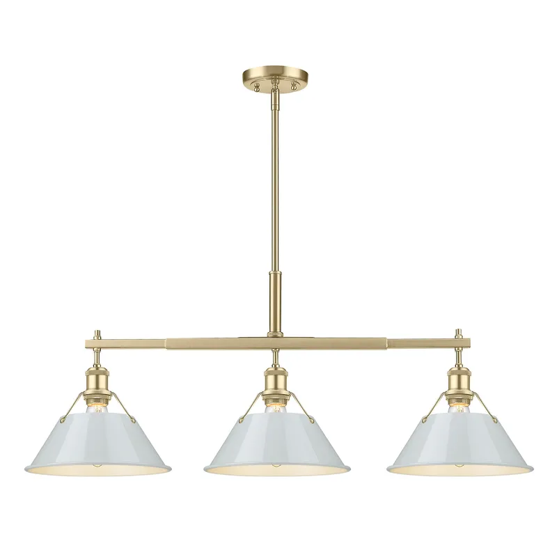 Yep by Golden Lighting Orwell 3-light Island Light in Brushed Champagne Brass and Dusky Blue shade — Golden Lighting LED Pendant Lights 100.0W 