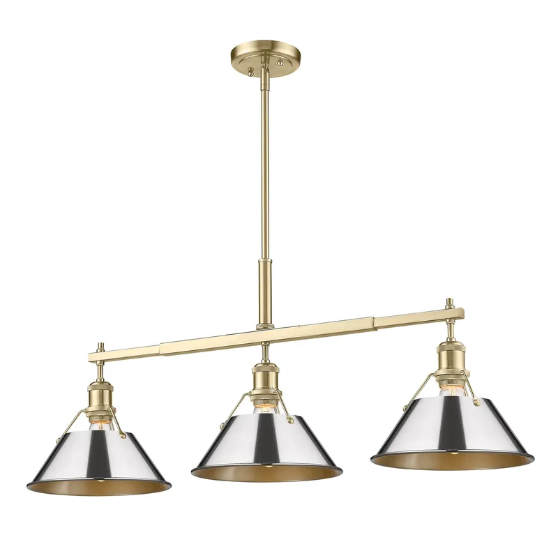 Yep by Golden Lighting Orwell 3-light Island Light in Brushed Champagne Brass and Chrome shade — Golden Lighting LED Linear Lights 100.0W 