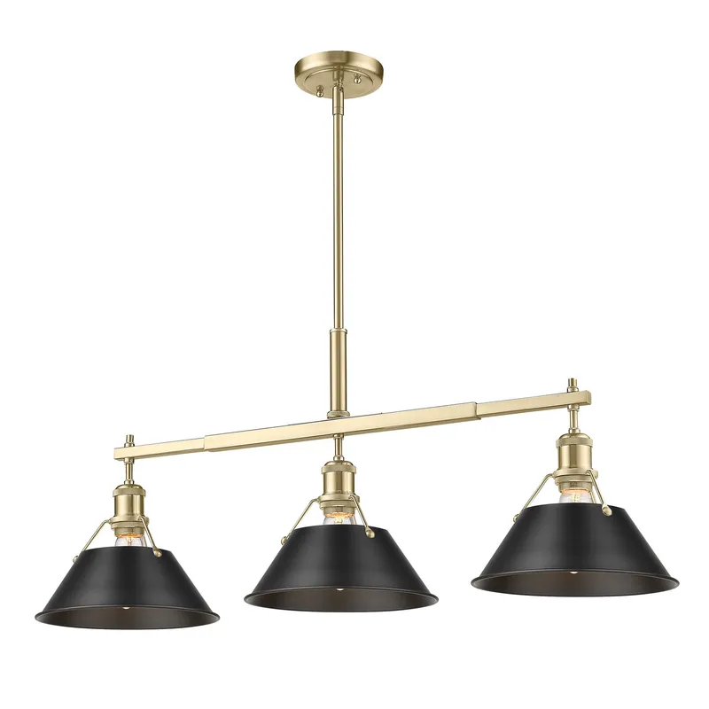 Yep by Golden Lighting Orwell 3-light Island Light in Brushed Champagne Brass and Matte Black shade — Golden Lighting LED Pendant Lights  