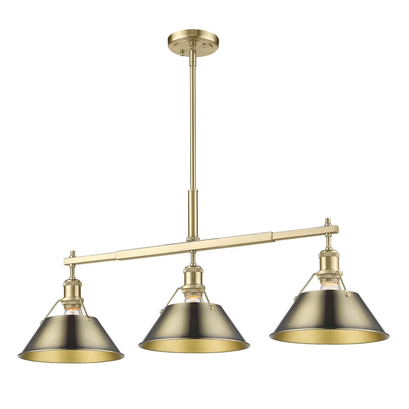 Yep by Golden Lighting Orwell 3-light Island Light in Brushed Champagne Brass and Aged Brass shade — Golden Lighting LED Pendant Lights  