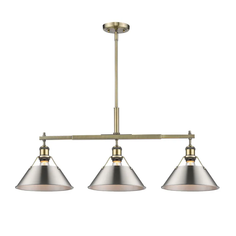 Yep by Golden Lighting Orwell 3-light Island Light in Aged Brass and Pewter shade — Golden Lighting LED Pendant Lights  