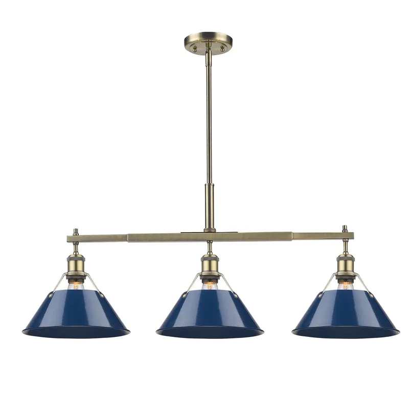 Yep by Golden Lighting Orwell 3-light Island Light in Aged Brass and Navy Blue shade — Golden Lighting LED Pendant Lights  