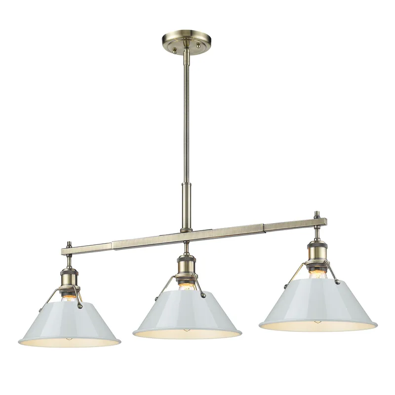 Yep by Golden Lighting Orwell 3-light Island Light in Aged Brass and Dusky Blue shade — Golden Lighting LED Pendant Lights  