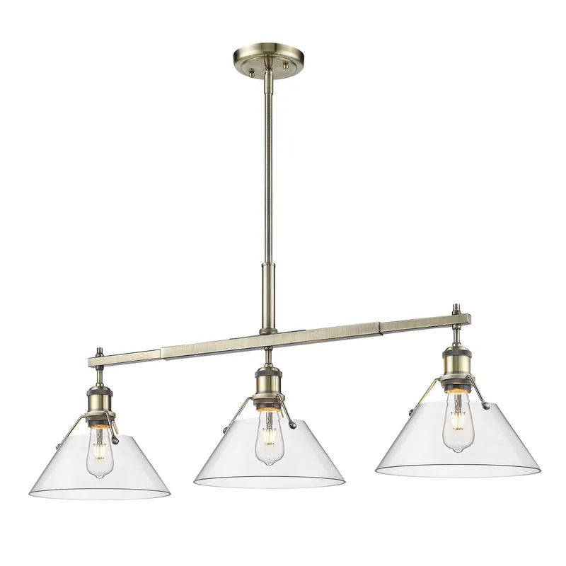 Yep by Golden Lighting Orwell 3-light Island Light in Aged Brass and Clear Glass — Golden Lighting LED Pendant Lights  