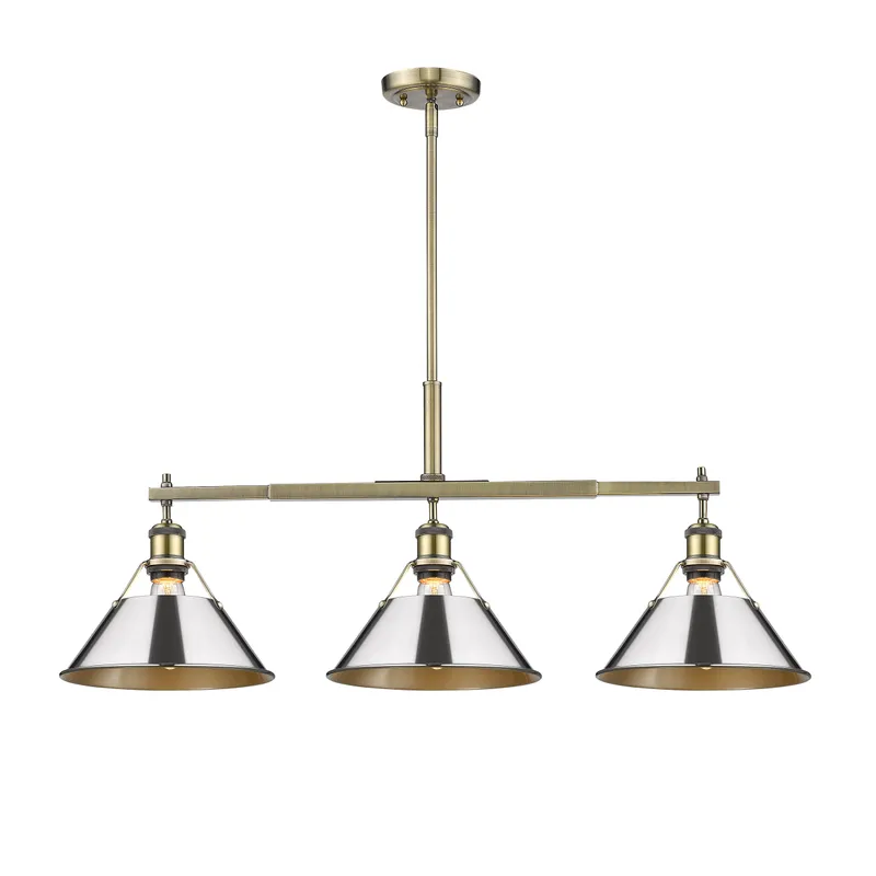 Yep by Golden Lighting Orwell 3-light Island Light in Aged Brass and Chrome shade — Golden Lighting LED Pendant Lights  