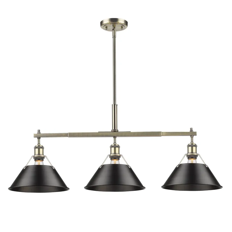 Yep by Golden Lighting Orwell 3-light Island Light in Aged Brass and Matte Black shade — Golden Lighting LED Pendant Lights  