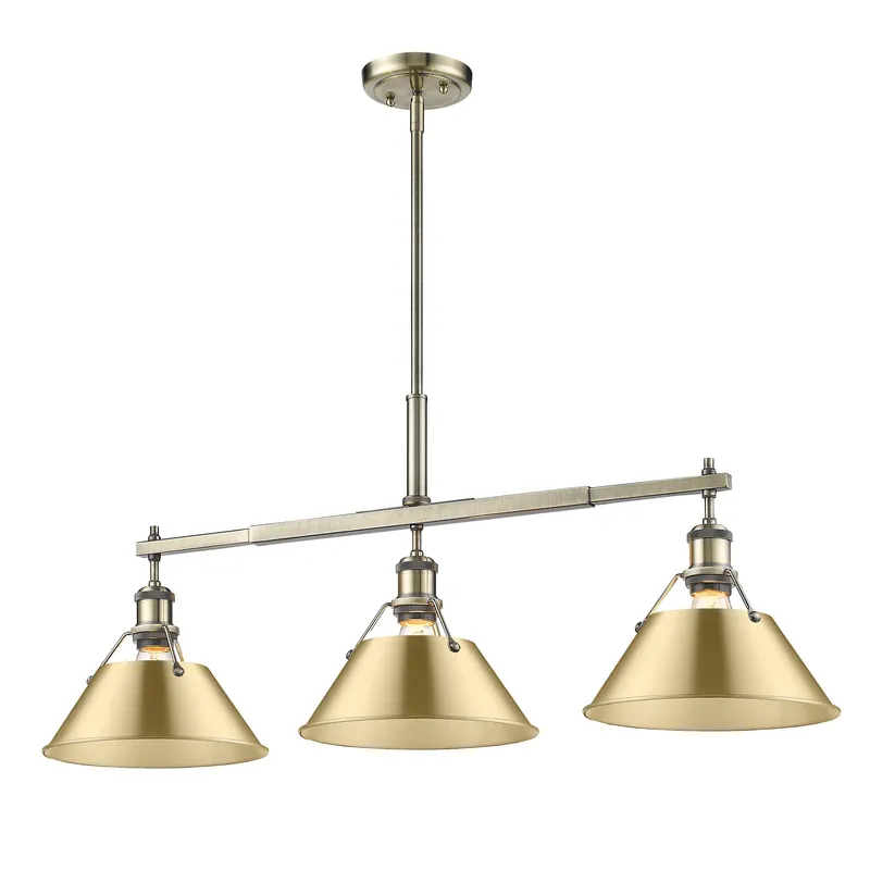 Yep by Golden Lighting Orwell 3-light Island Light in Aged Brass and Brushed Champagne Brass shade — Golden Lighting LED Pendant Lights  