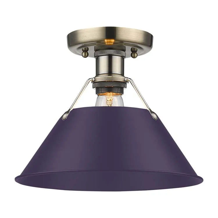 Yep by Golden Lighting Orwell 1-light Flush Mount in Aged Brass and Exotic Purple shade — Golden Lighting LED Ceiling Lights 100.0W 