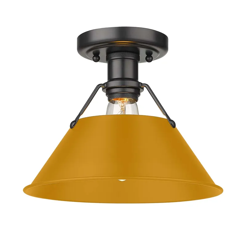 Yep by Golden Lighting Orwell 1-light Flush Mount in Matte Black and Auric Yellow shade — Golden Lighting LED Ceiling Lights  