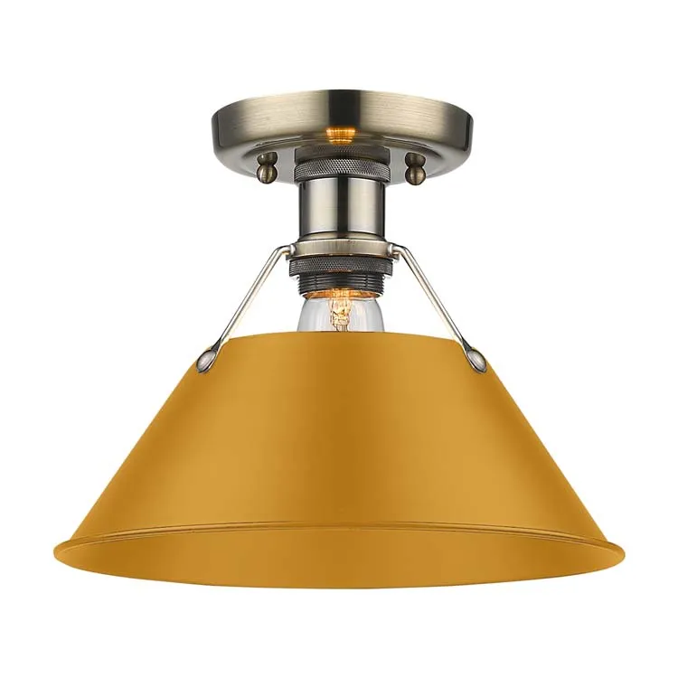 Yep by Golden Lighting Orwell 1-light Flush Mount in Aged Brass and Auric Yellow shade — Golden Lighting LED Ceiling Lights  