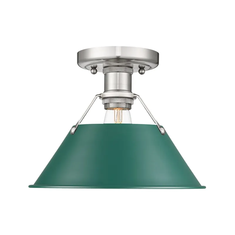 Yep by Golden Lighting Orwell 1-light Flush Mount in Pewter and Pine Green shade — Golden Lighting LED Ceiling Lights 100.0W 