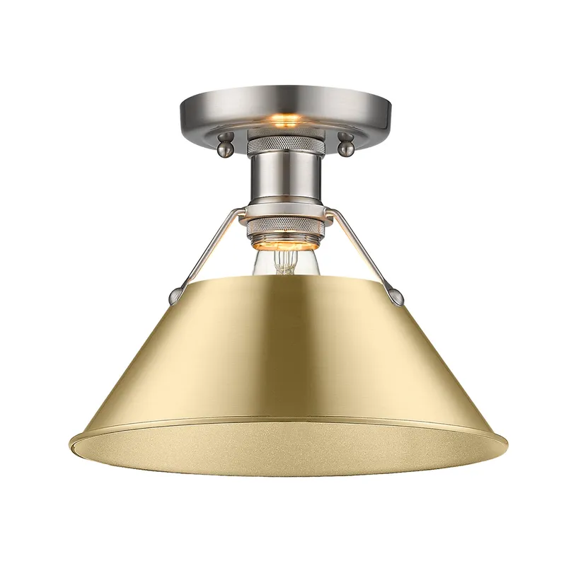 Yep by Golden Lighting Orwell 1-light Flush Mount in Pewter and Brushed Champagne Brass shade — Golden Lighting LED Ceiling Lights  