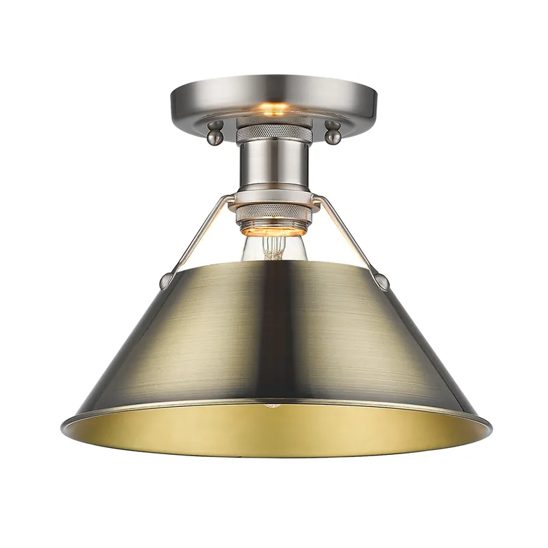 Yep by Golden Lighting Orwell 1-light Flush Mount in Pewter and Aged Brass shade — Golden Lighting LED Ceiling Lights  