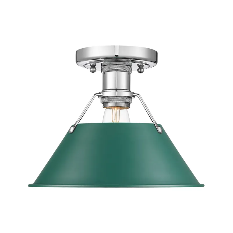 Yep by Golden Lighting Orwell 1-light Flush Mount in Chrome and Pine Green shade — Golden Lighting LED Ceiling Lights 100.0W 