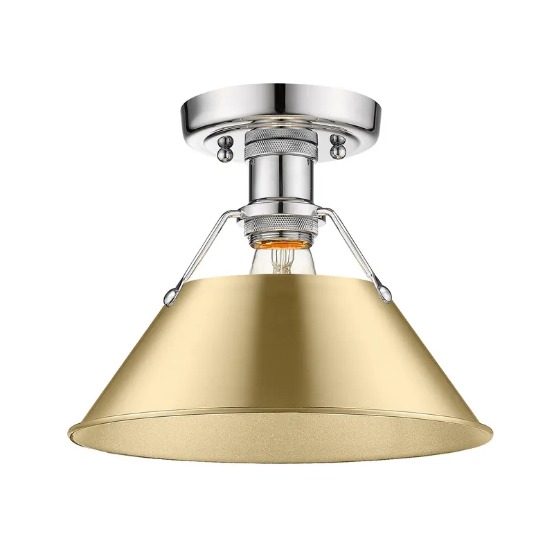 Yep by Golden Lighting Orwell 1-light Flush Mount in Chrome and Brushed Champagne Brass shade — Golden Lighting LED Ceiling Lights  