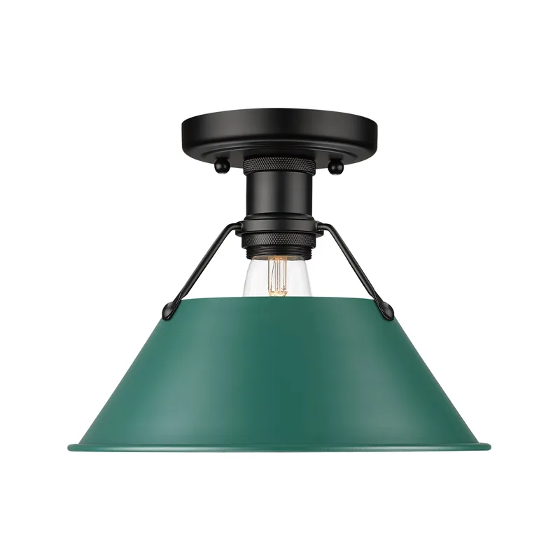 Yep by Golden Lighting Orwell 1-light Flush Mount in Matte Black and Pine Green shade — Golden Lighting LED Ceiling Lights  