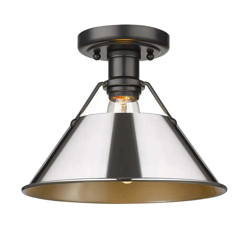 Yep by Golden Lighting Orwell 1-light Flush Mount in Matte Black and Chrome shade — Golden Lighting LED Ceiling Lights 100.0W 