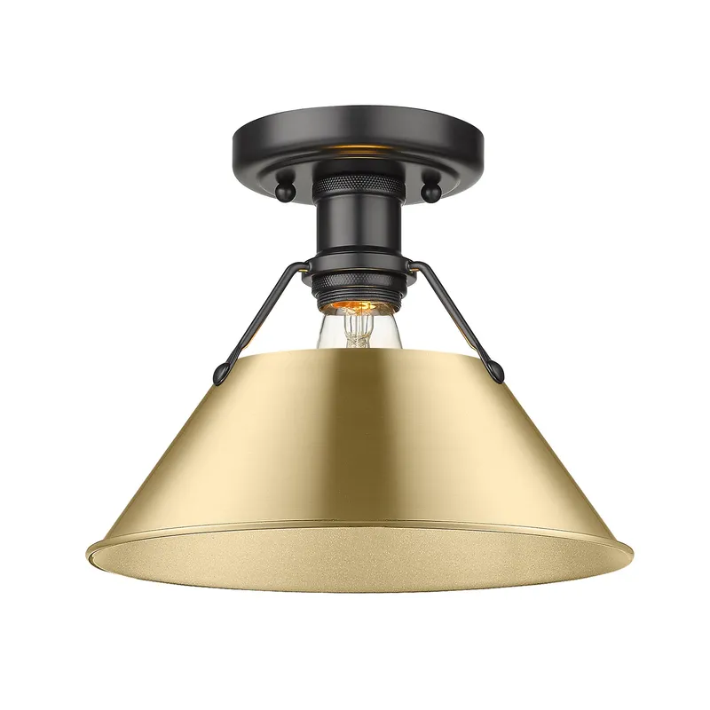 Yep by Golden Lighting Orwell 1-light Flush Mount in Matte Black and Brushed Champagne Brass shade — Golden Lighting LED Ceiling Lights 100.0W 